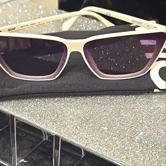 Quay Australia Bad Habit Cat Eye Sunglasses- Bone Frame/Smoke Lens main image 5